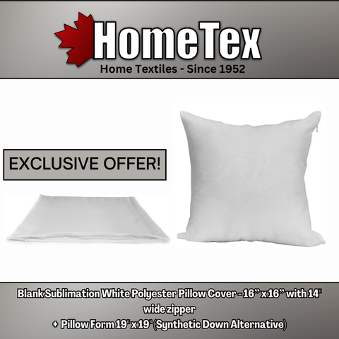 Sublimation Bundle - 19" x 19" Pillow Insert (Synthetic Down) + 16" x 16" Blank Cover (White)